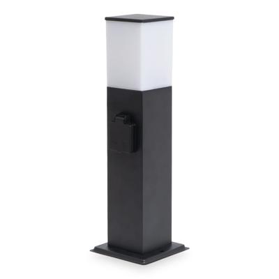 Rustic S Buitenstopcontactpaal 42cm - LED sokkellamp met buitenstopcontact - 2 stopcontacten - IP44 waterdicht - E27 fitting - Zwart - Tuinlantaarn