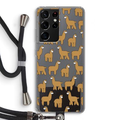 Alpacas: Samsung Galaxy S21 Ultra Transparant Hoesje met koord