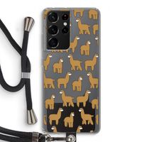 Alpacas: Samsung Galaxy S21 Ultra Transparant Hoesje met koord