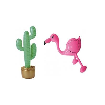 Opblaasbare decoratie set - 2x stuks - tropische cactus met flamingo - pvc