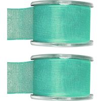 2x Hobby/decoratie mintgroene organza sierlinten 4 cm/40 mm x 20 meter - thumbnail