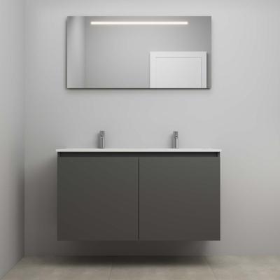 On-Line Badkamermeubelset - 120 cm - Voorgemonteerd - Greeploos 2 Deuren - Porseleinen Wastafel - 2 Kraangaten - Spiegel met LED-Verlichting - Mat Antraciet
