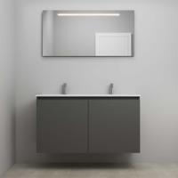 On-Line Badkamermeubelset - 120 cm - Voorgemonteerd - Greeploos 2 Deuren - Porseleinen Wastafel - 2 Kraangaten - Spiegel met LED-Verlichting - Mat Antraciet