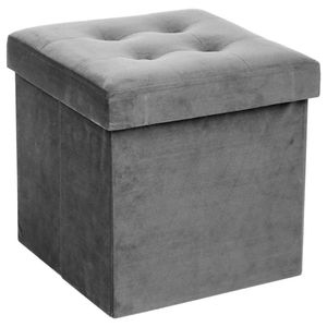 Atmosphera Poef/hocker/voetenbankje - opbergbox - zilvergrijs - PU/MDF - 38 x 38 cm - Poefs