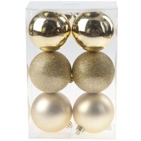6x Gouden kerstballen 8 cm kunststof mat/glans/glitter   -