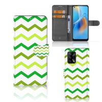 OPPO A74 4G | Telefoon Hoesje | Zigzag Groen | Portemonnee hoesje