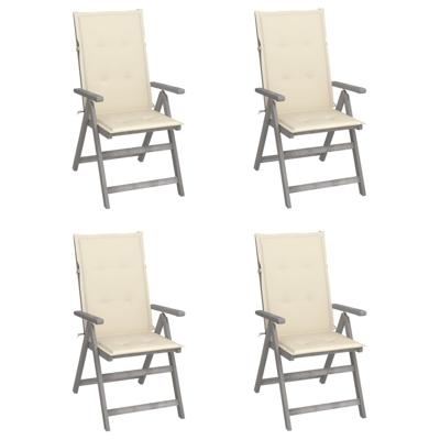 Tuinstoelen 4 st verstelbaar met kussens massief acaciahout