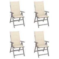 Tuinstoelen 4 st verstelbaar met kussens massief acaciahout