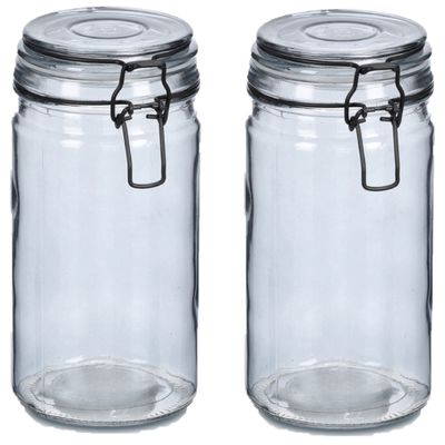 Weckpotten/inmaakpotten - 2x - 750 ml - grijs - glas - beugelsluiting - D10 x H15 cm Weckpotten/inmaakpotten - 2x - 750 ml - grijs - glas - beugelsluiting - D10 x H15 cm