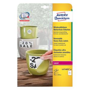Avery afneembare weerbestendige etiketten Ft 99,1 x 139 mm (b x h), wit, doos van 80 etiketten