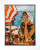 Urban Cotton Wandkleed 'Aperol O'clock' 145 x 190cm in Floating Frame - black