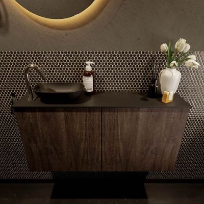 Mondiaz Fowy toiletmeubel 100cm dark brown met blad en waskom urban links 1 kraangat