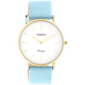 OOZOO C20225 Horloge Vintage staal-leder goudkleurig-lichtblauw 40 mm