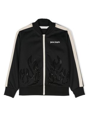Palm Angels Kids veste zippée Flames à strass - Noir