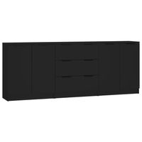 The Living Store Dressoir - Zwart - 60 x 30 x 70 cm - Bewerkt hout - 2 deuren - 3 lades - thumbnail