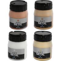 Schjerning Hobbyverf metallic, afm 5190, 5102, 5104, 5110, koper, licht goud, medium goud, zilver, 4x250 ml/ 1 doos