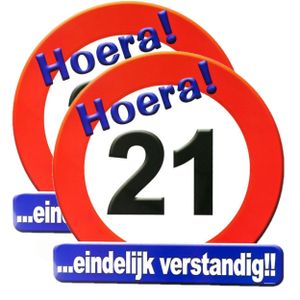 2x stuks hulde stopbord 21 jaar verjaardags cadeau/versiering