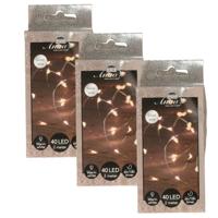 Draadverlichting lichtsnoer - 3x - 40 led lampjes - warm wit - zilver draad - 200 cm - lichtdraad