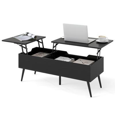 In Hoogte Verstelbare Salontafel met Opklapbaar Tafelblad & 2 Verborgen Opbergvakken Bijzettafel Zwart