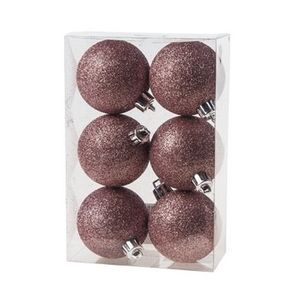 6x Roze glitter kerstballen 6 cm kunststof