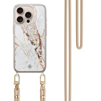 iPhone 16 Pro Max hoesje met beige koord - Marmer goud