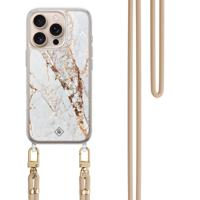 iPhone 16 Pro Max hoesje met beige koord - Marmer goud iPhone 16 Pro Max hoesje met beige koord - Marmer goud