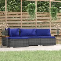 4-delige Loungeset met kussens poly rattan grijs - thumbnail