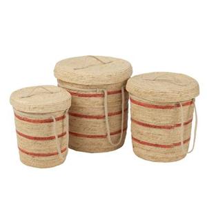 J-Line Set Van 3 Mand Strepen+Deksel Maïs Naturel|Rood