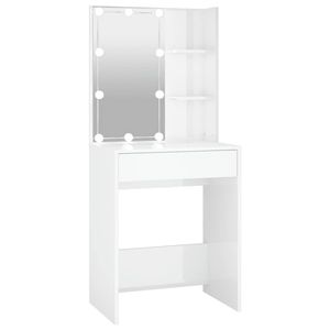 The Living Store Kaptafel Asymmetrisch - Hoogglans wit - 60x40x140cm - LED-verlichting - Duurzaam hout