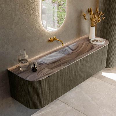 Badmeubel Mondiaz Kurve-Dlux | 160 cm | Meubelkleur Shadow | Wastafelkleur Sombra | Solid surface | Wasbak midden spoelbak | Zonder kraangat(en)
