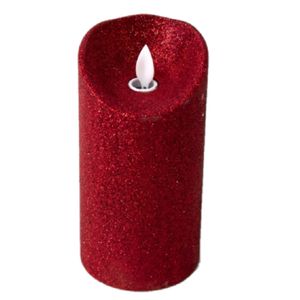 LED kaars/stompkaars - rood - H15 cm - met glitters