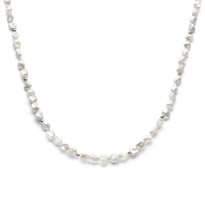 Ketting Barok zilver-zoetwaterparel wit 42-45 cm