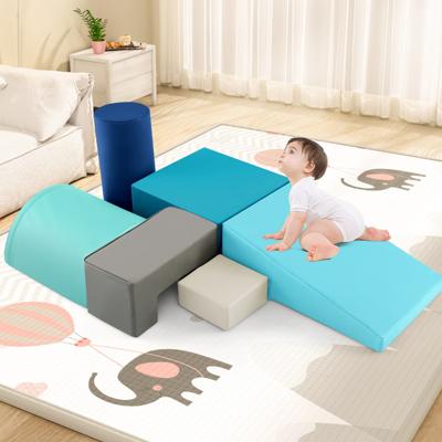 Set van 6 PCS van Schuim Klimblokken voor Kinderen van 1 tot 3 Jaar voor Binnen Klimmen en Exploratie Activiteiten PU-Hoes Blauw