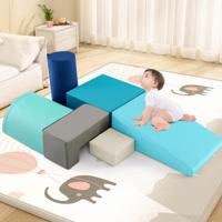 Set van 6 PCS van Schuim Klimblokken voor Kinderen van 1 tot 3 Jaar voor Binnen Klimmen en Exploratie Activiteiten PU-Hoes Blauw