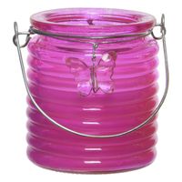 Citronella kaars - in windlicht - roze - 20 branduren - citrusgeur