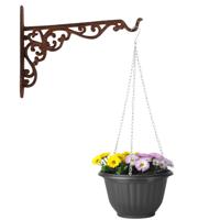 Hangpot + Muurhaak Bari - antraciet - D25 cm - kunststof - metaal - tuinaccessoires