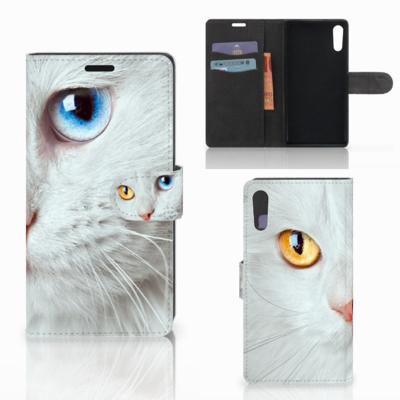 Sony Xperia XZ | Sony Xperia XZs | Telefoonhoesje | Met pasjeshouder | Witte Kat