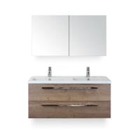 Seville Badmeubelset 120 cm - 2 laden Tabacco - Wastafel Djazz Dubbel - met Spiegelkast