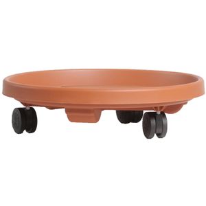 Planten trolley/multiroller rond bruin kunststof 30 cm - Planten onderzetter