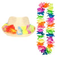 Carnaval verkleed set - Tropische Hawaii party - hoedje met bloemenslinger - volwassenen - thumbnail