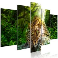 Schilderij - Rustend Luipaard in het bos , 5 luik - thumbnail