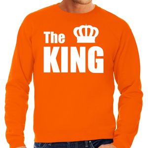 The king sweater / trui oranje met witte letters en kroon heren