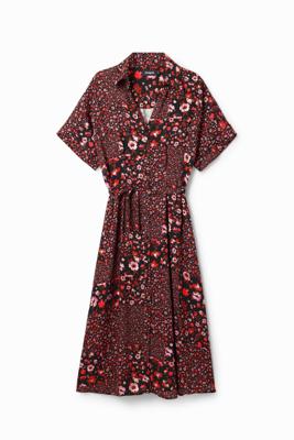 Midi-overhemdjurk bloemen - BLACK - L