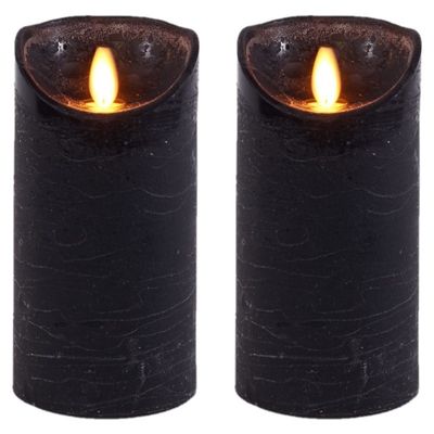 2x Zwarte LED kaarsen / stompkaarsen met bewegende vlam 15 cm