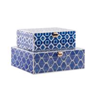 Doos-Juwelenkistje DKD Home Decor Blauw Marineblauw Hout 24 x 20 x 8 cm (2 Stuks)