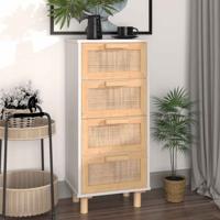 Dressoir 40x30x90 cm massief grenenhout en rattan wit