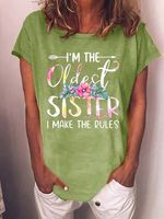 Women's I'm The Oldest Sister I Make The Rules Text Letters Casual T-Shirt - thumbnail