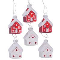 Boltze Home kersthanger huisje nellas glas 5xh7,5cm rood/wit