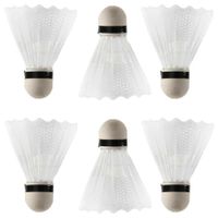 Set van 6x stuks badminton shuttles met veertjes - wit - 9 x 6 cm - Sportartikelen