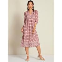 Dames Etnische jurk Hemdjurk Chiffon jurk Halflange jurk Blozend Roze Groen Halve mouw Flora Tribal Marokkaans Opdrukken Lente zomer Opstaande boord V-hals Boh - thumbnail